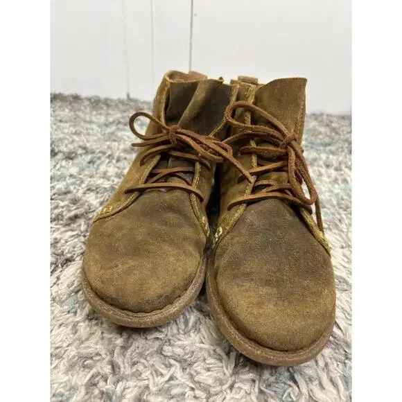 Born Boots Womens 9.5 Temple Lace Up Brown Distressed Suede Ankle Braided Chukka - Picture 4 of 13